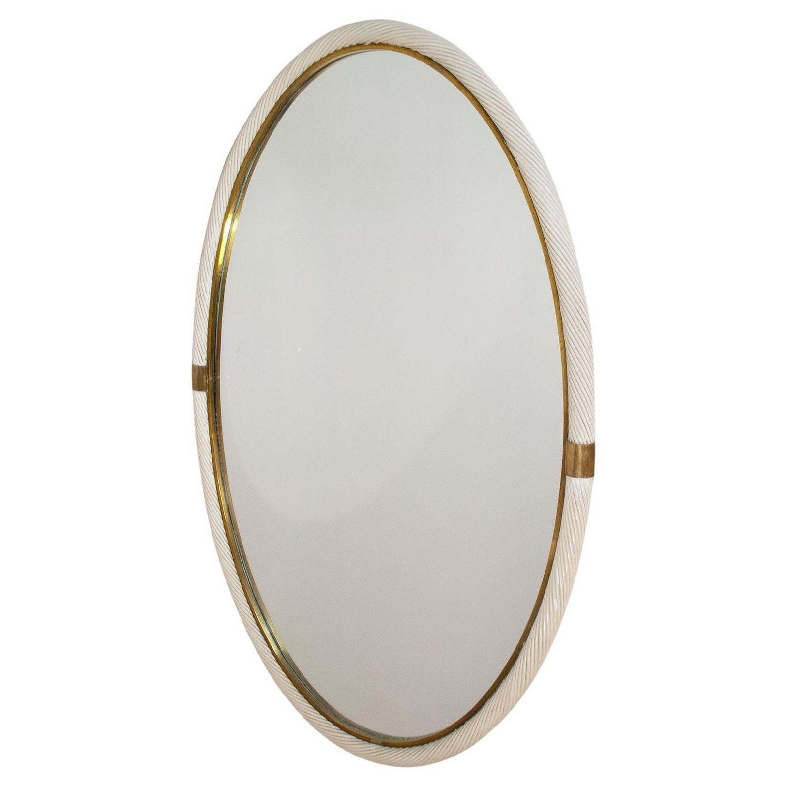 Tommaso Barbi Mirror In Brass And Rattan 1960
