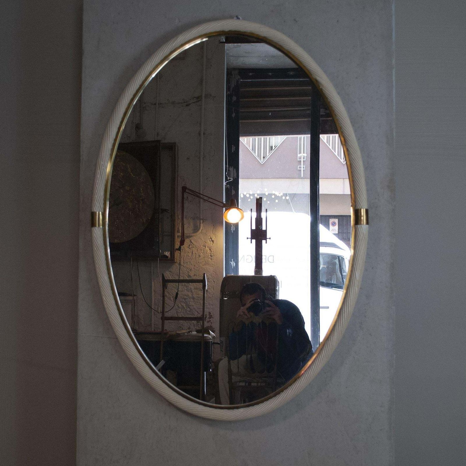 Tommaso Barbi Mirror In Brass And Rattan 1960 photo furniture