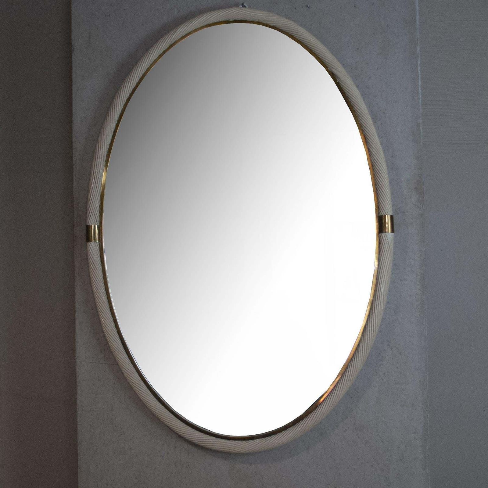 Tommaso Barbi Mirror In Brass And Rattan 1960 photo Home Decor