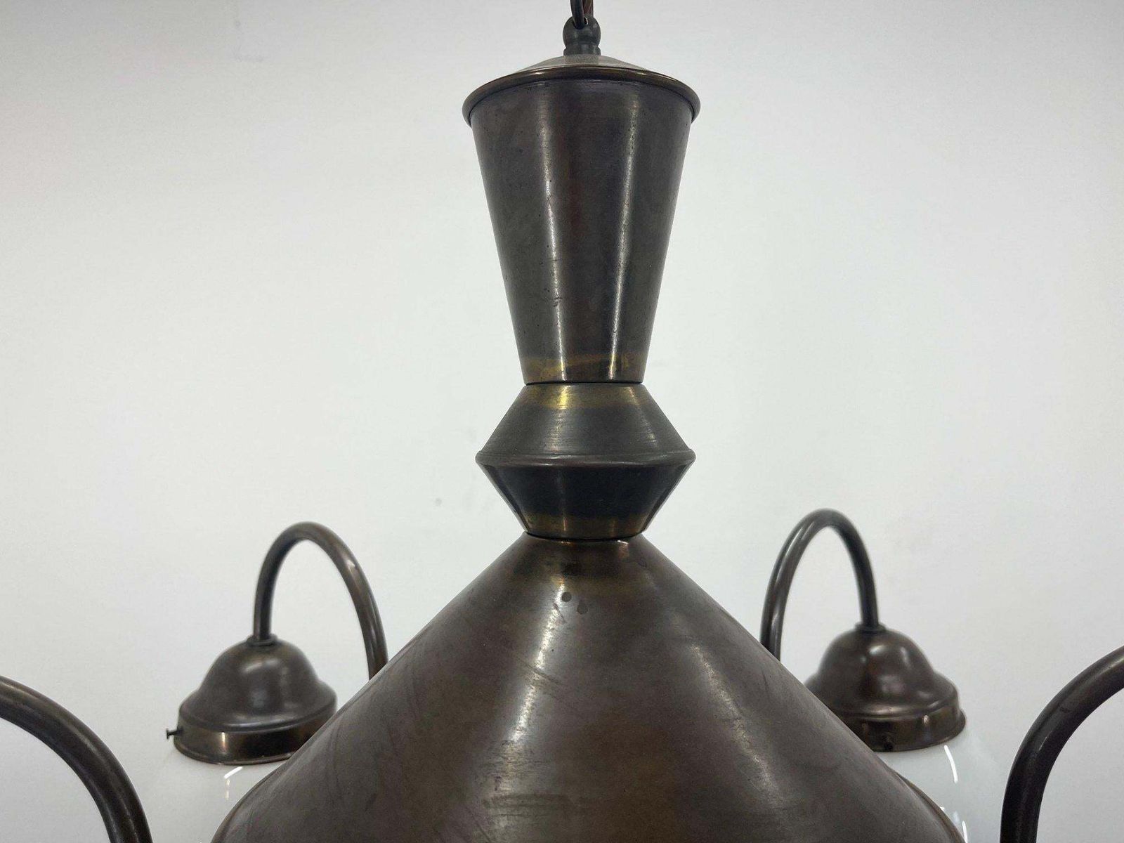 Art Deco Metal And Milk Glass Chandelier, 1930's photo vintage