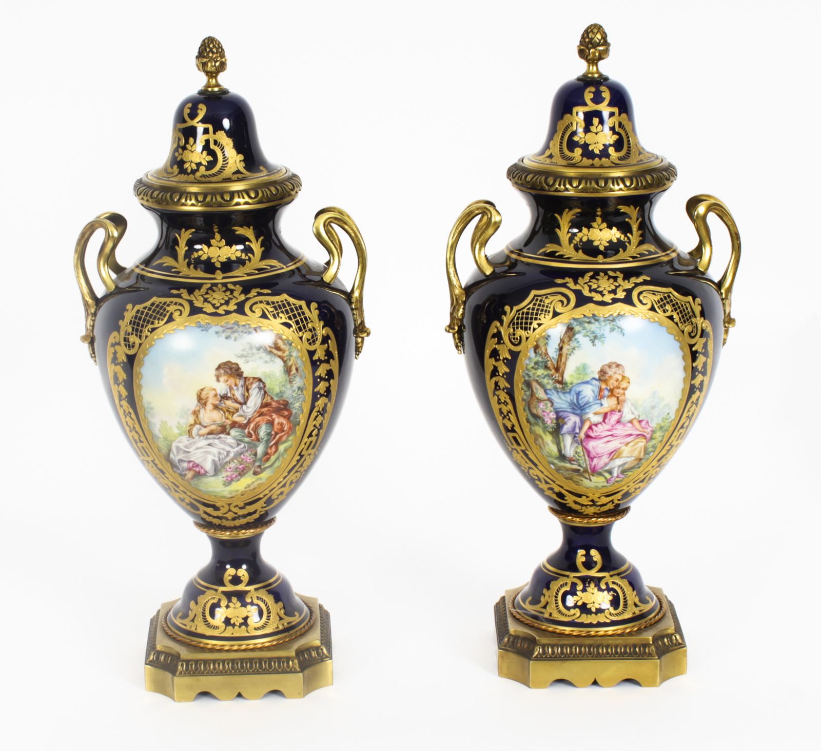 Antique Paris Porcelain & Ormolu Mounted Three Piece Garniture Circa 1900 photo furniture