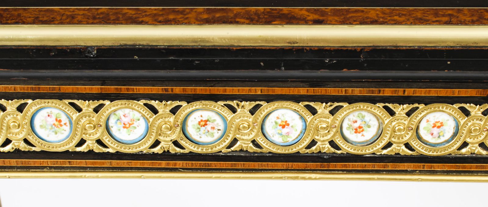 Antique Pair Amboyna Card Tables With Porcelain Plaques 19th Century photo buy