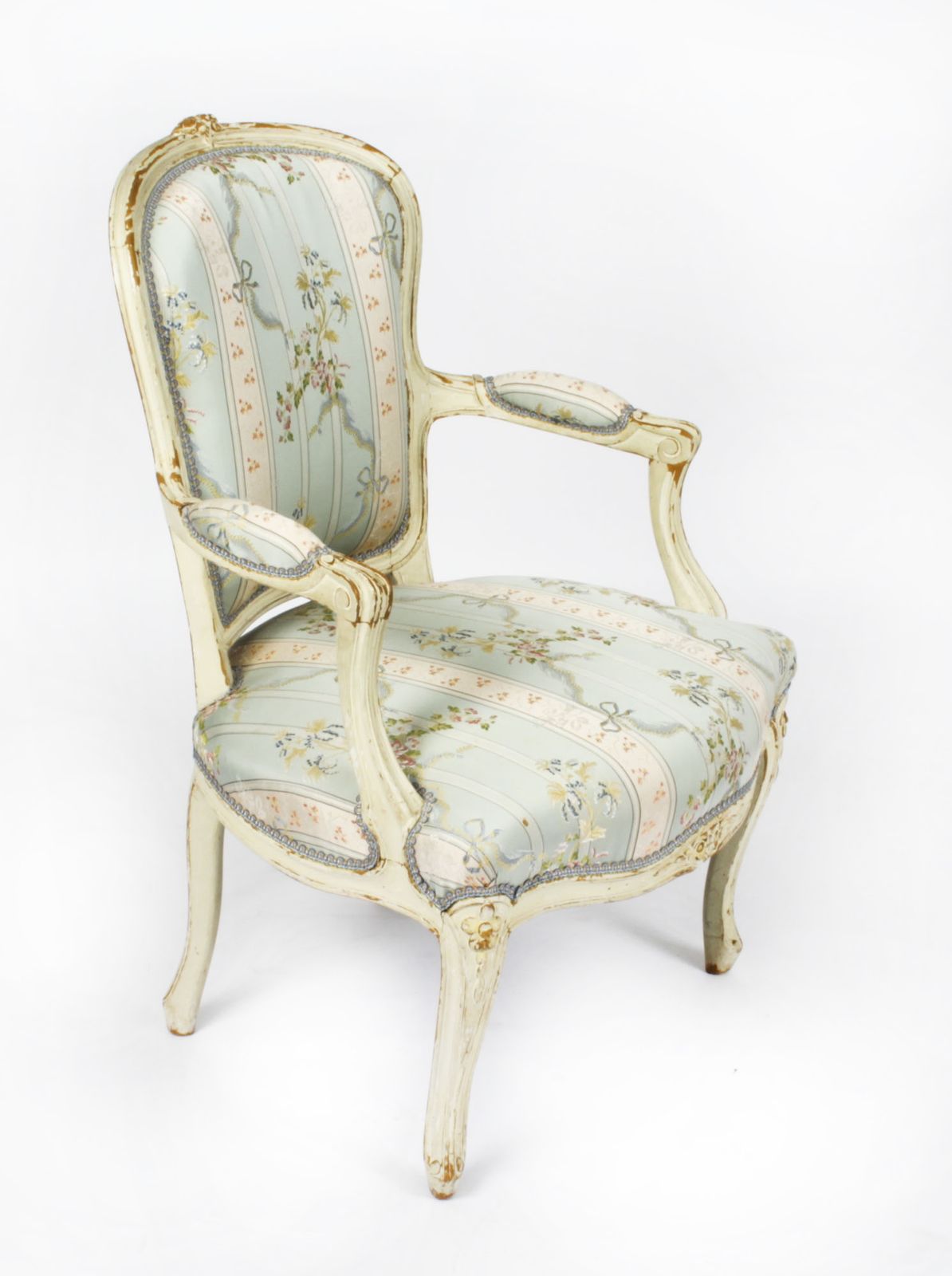 Pair Shabby Chic Louis Revival French Painted Armchairs 19th  Century photo for sale