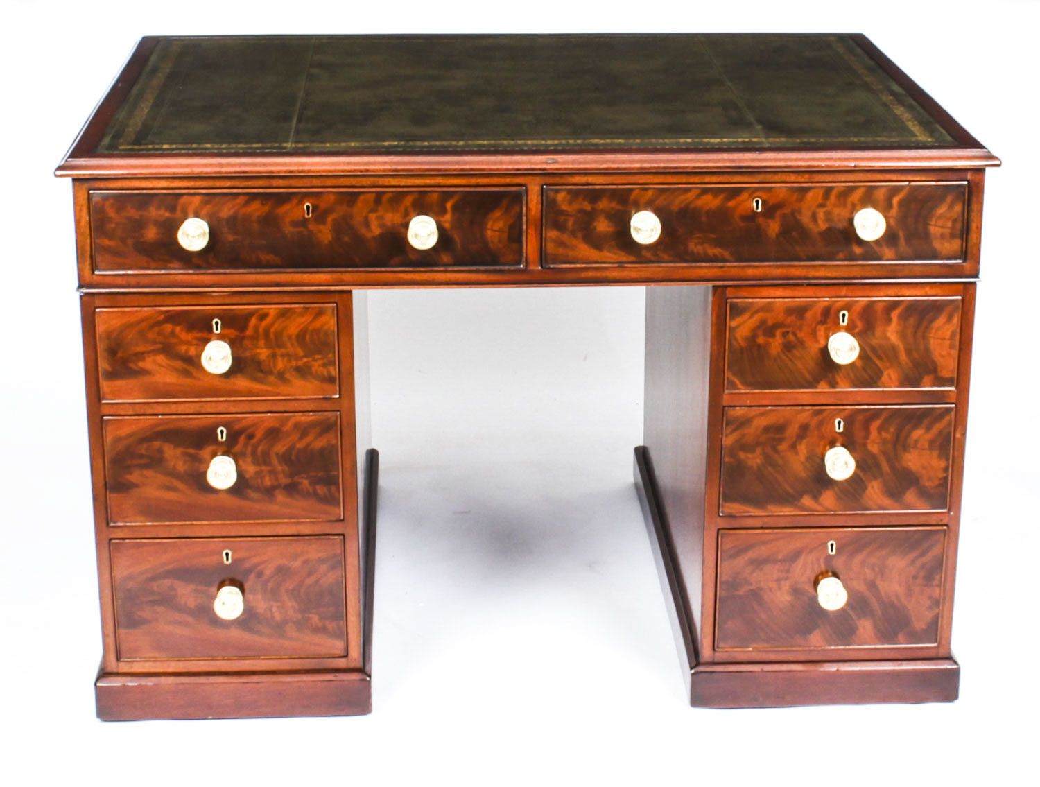 4ft Victorian Flame Mahogany Partners Pedestal Desk 19th C photo furniture