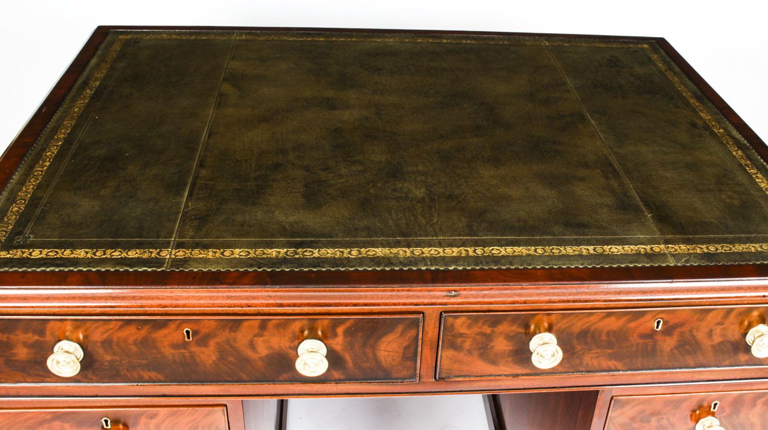 4ft Victorian Flame Mahogany Partners Pedestal Desk 19th C photo vinterior
