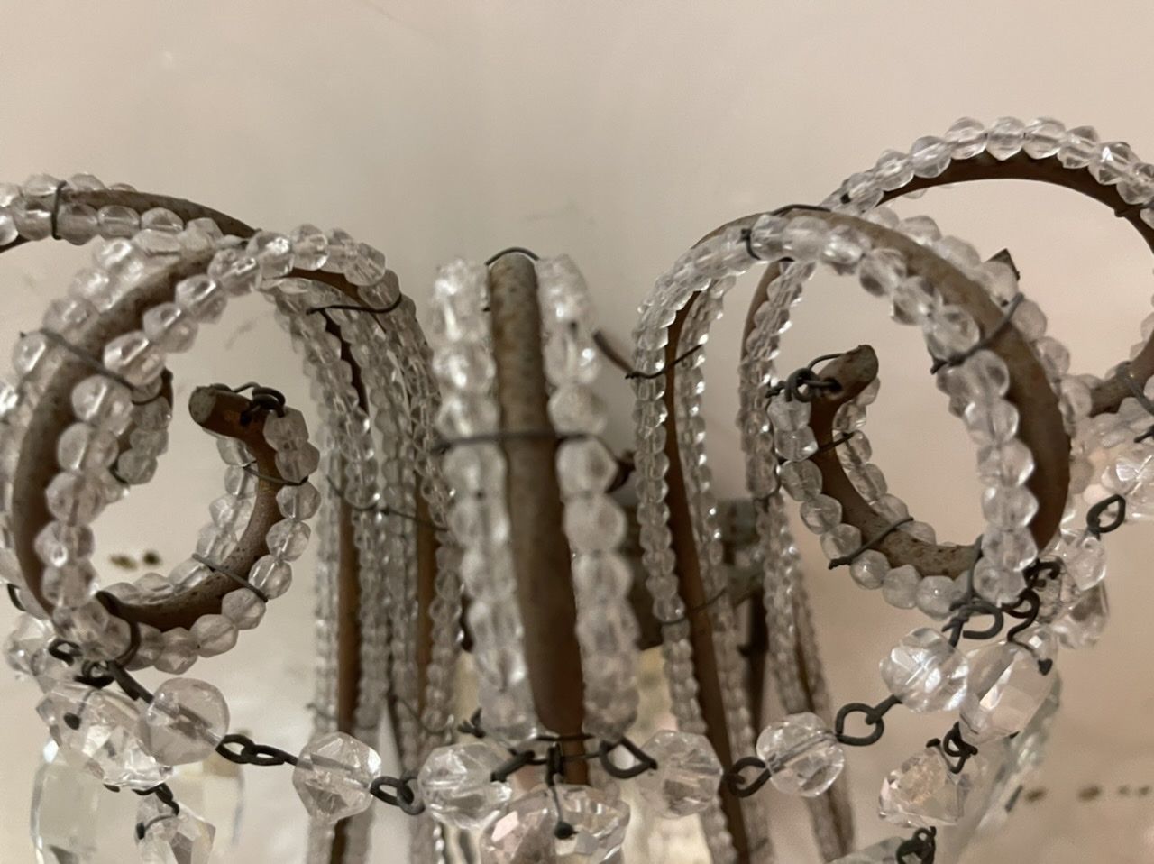 photo for sale Large Italian Antique Crystal Beaded Mirrored Sconces Set Of 2 Es