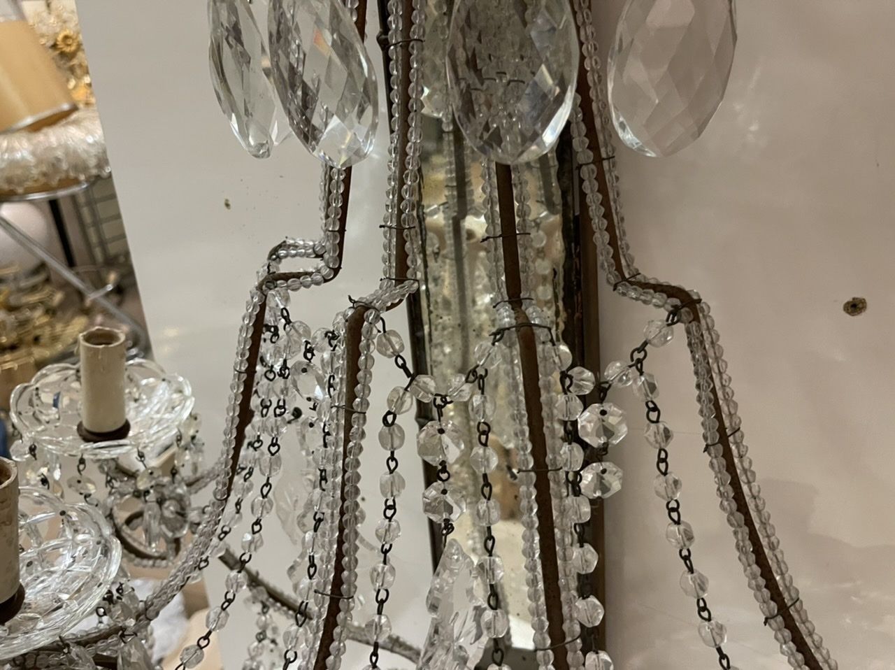 Lighting Large Italian Antique Crystal Beaded Mirrored Sconces Set Of 2 Es photo