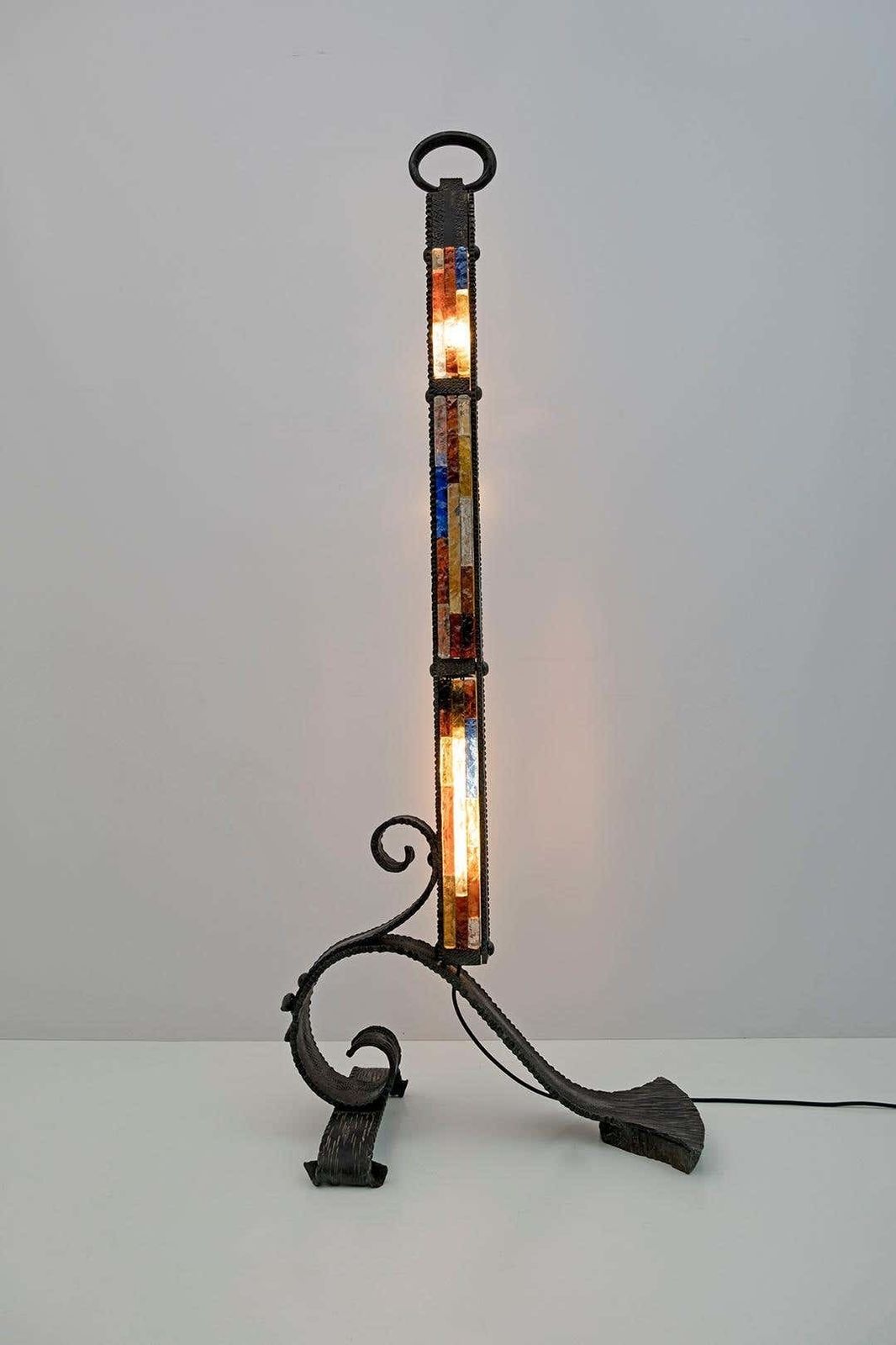 Poliarte Brutalist Italian Wrought Iron And Color Raw Glass Floor Lamp, 1960s photo Lighting