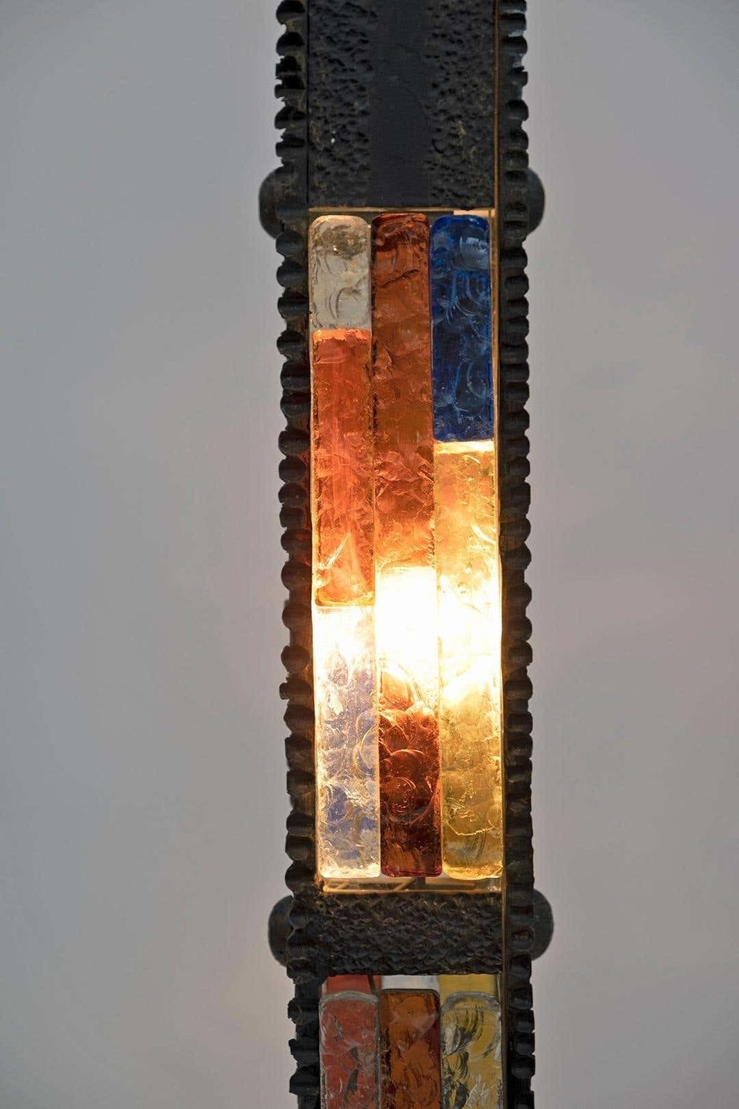 3874.0 Poliarte Brutalist Italian Wrought Iron And Color Raw Glass Floor Lamp, 1960s photo