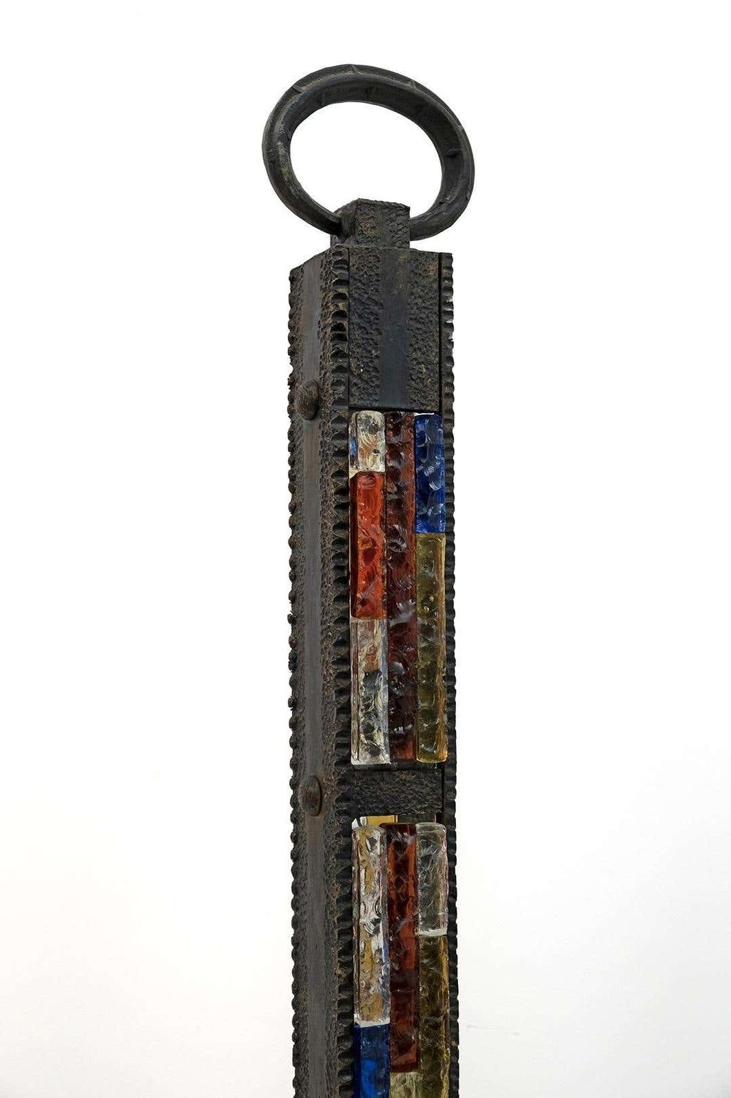 photo buy Poliarte Brutalist Italian Wrought Iron And Color Raw Glass Floor Lamp, 1960s
