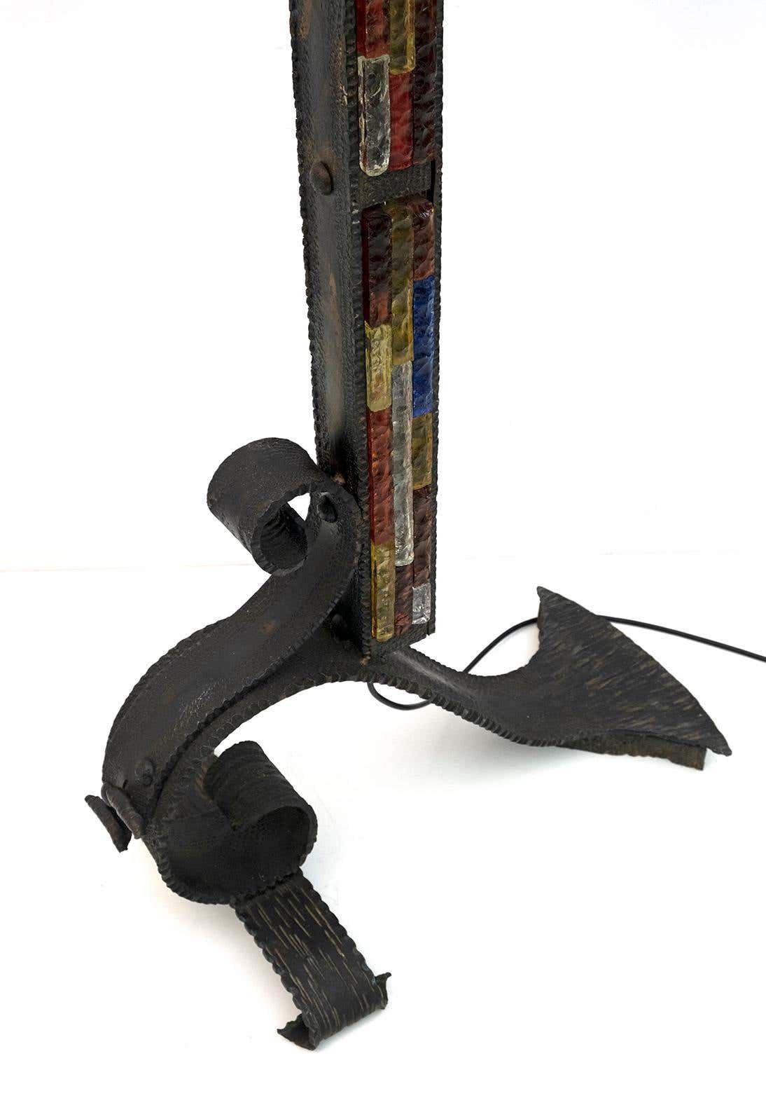 photo vintage Poliarte Brutalist Italian Wrought Iron And Color Raw Glass Floor Lamp, 1960s