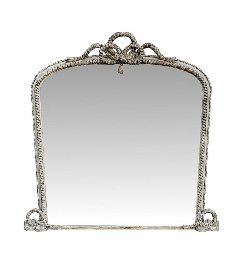 A Gorgeous 19th Century Overmantle Mirror Restored In A Distressed Paint Finish