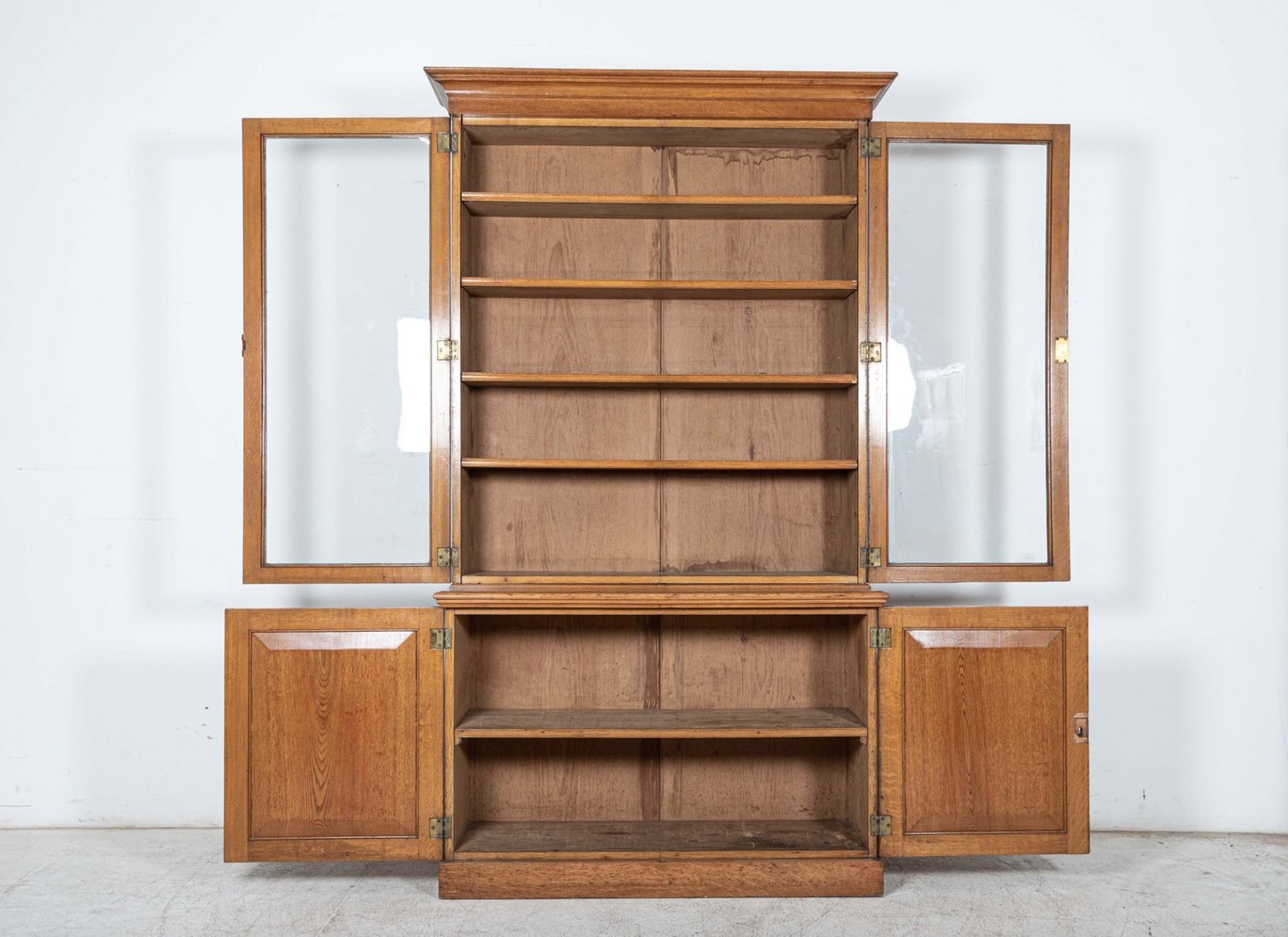 19thc English Glazed Oak Bookcase Cabinet photo furniture