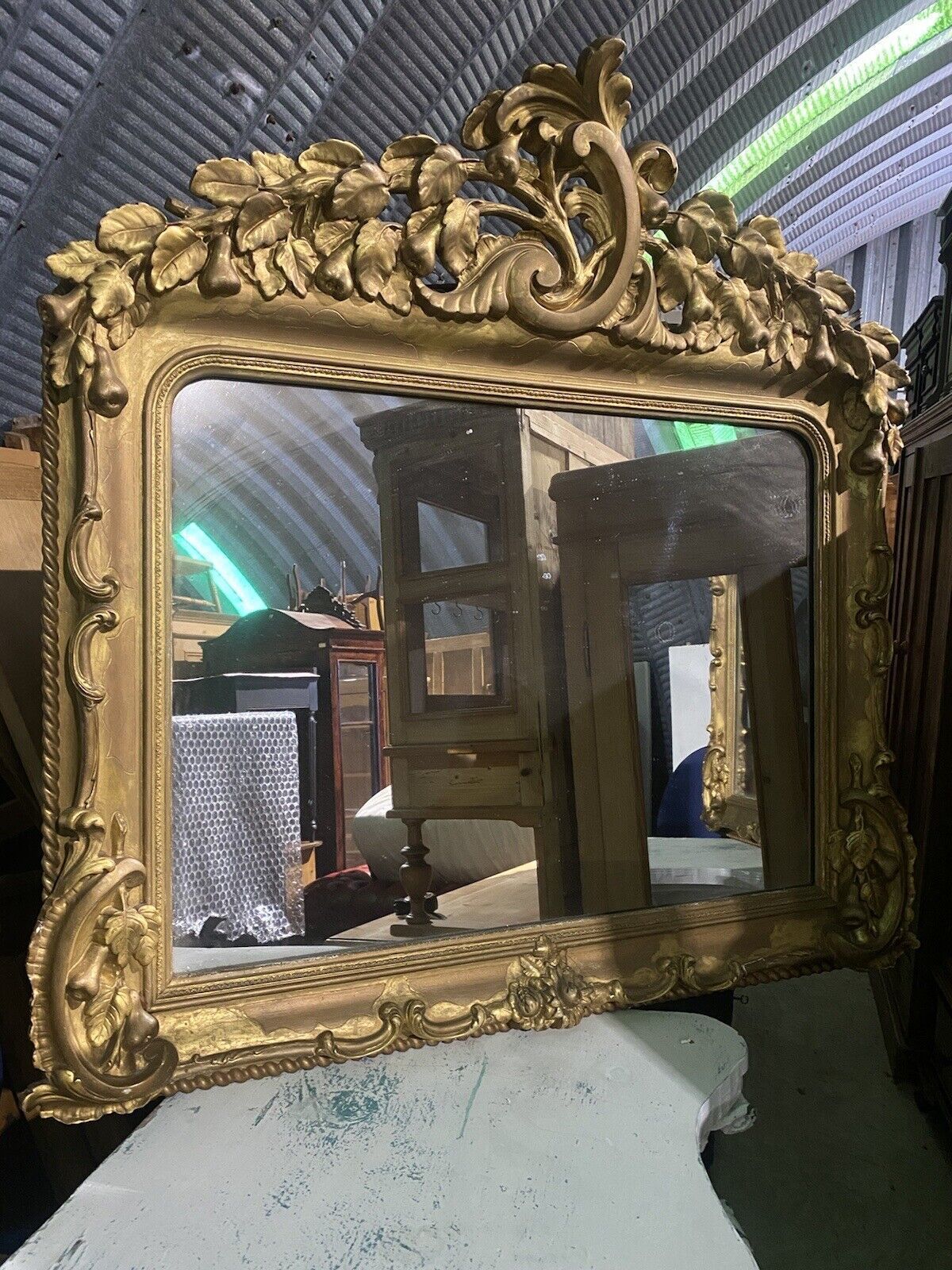 Large Antique French Baroque Style Overmantel Carved Gilt Gold Mirror photo for sale