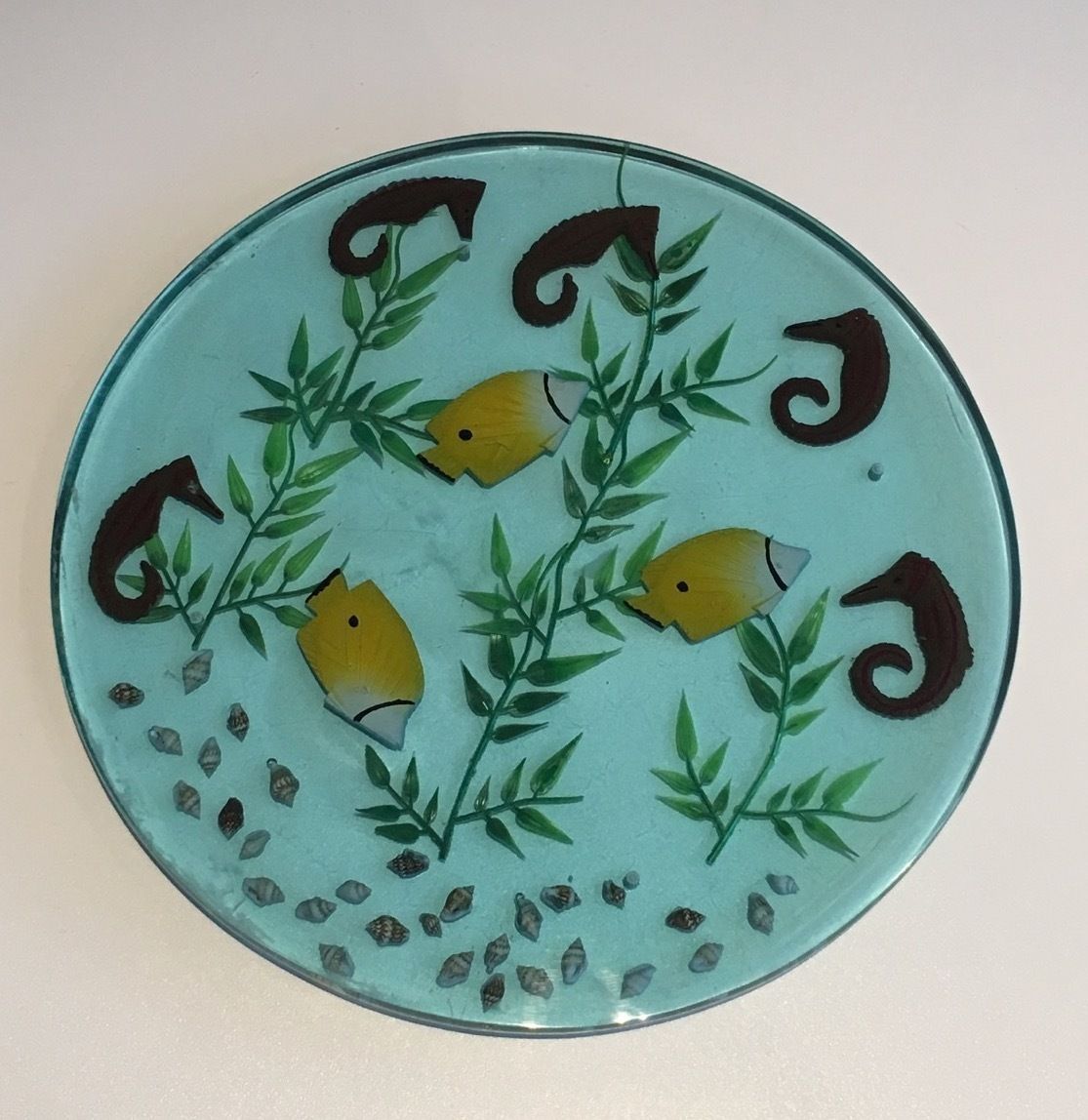 Suite Of 4 Resin Trays, Encrusted With Seahorses, Fish, Seaweed And Shells photo Home Decor