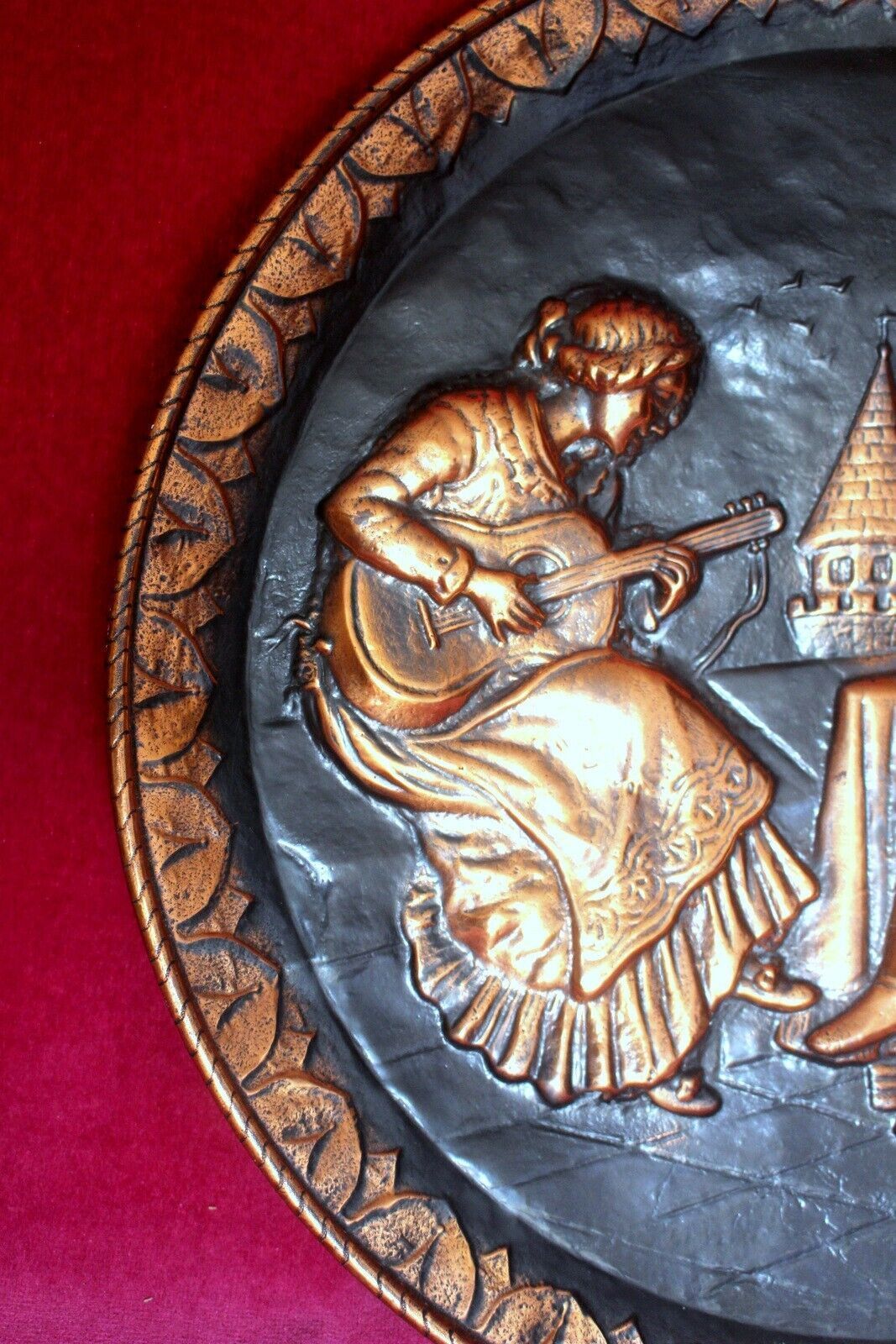 Vintage French Brass& Copper Wall Plaque 19th C. Portrait Heat Resistant photo for sale