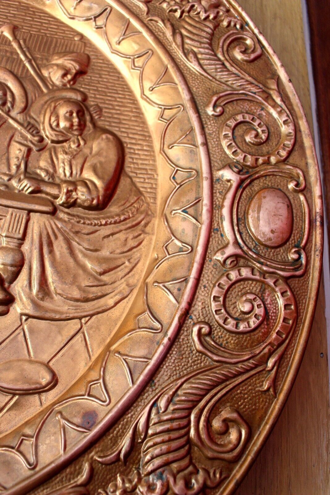 Extra Large Vtg Britist Copper Wall Plaque Portrait Heat Resistant 19th photo vinterior