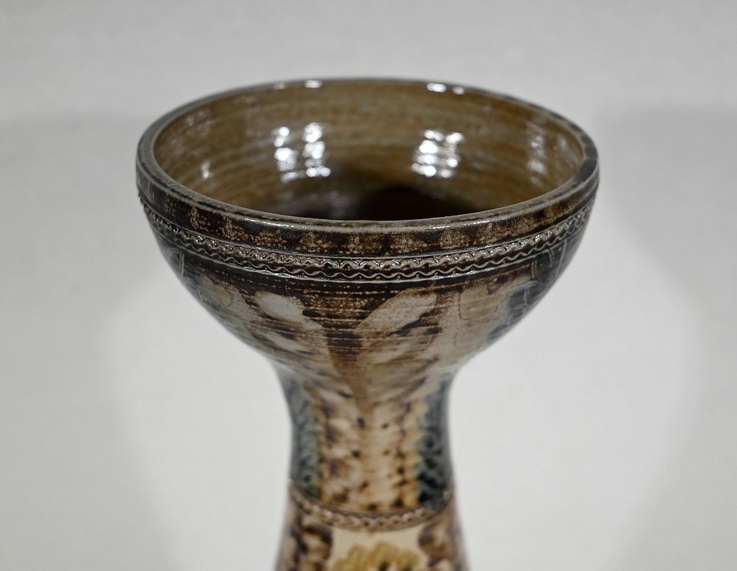 Salt Sandstone Vase Signed Jc. Courjault For Keraluc Quimper  1960 photo furniture