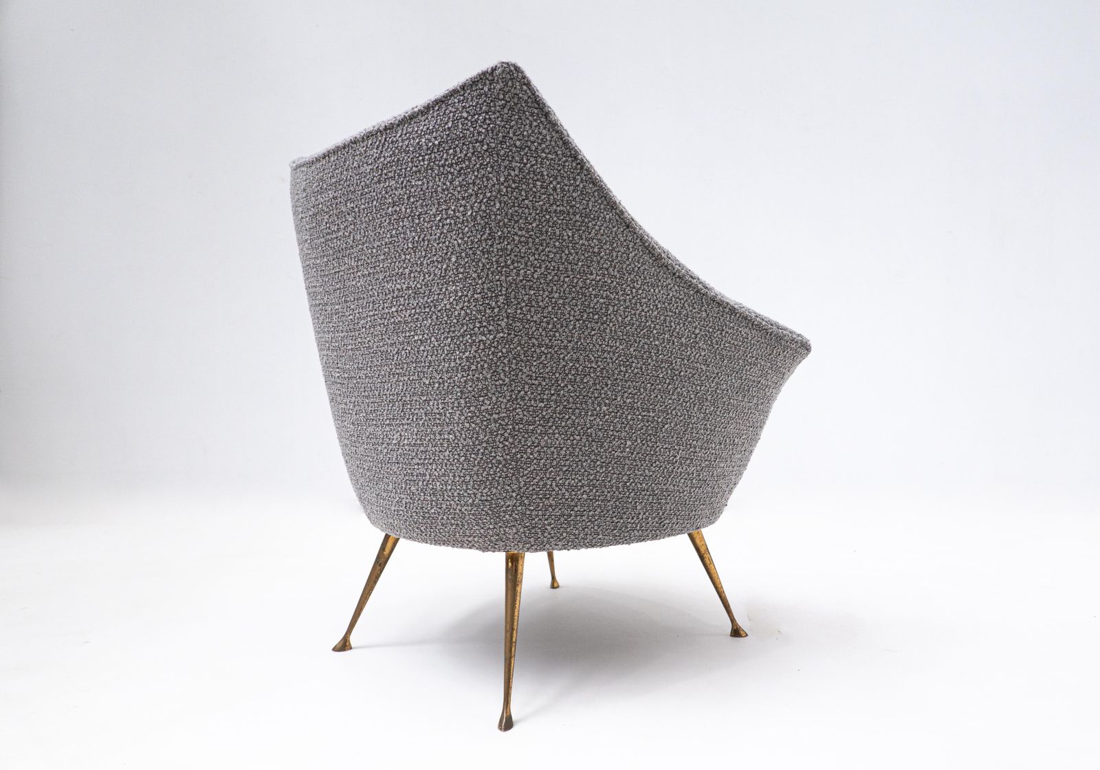 Pair Of Mid Century Grey New Upholstery And Brass Feets Armchairs, Italy, 1950s photo buy