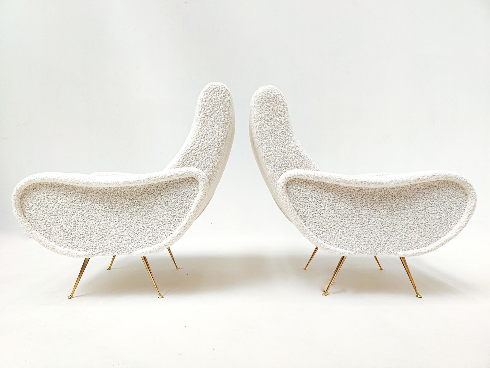 Mid Century Modern Italian Pair Of Armchairs, White Boucle Fabric, 1950s photo Furniture