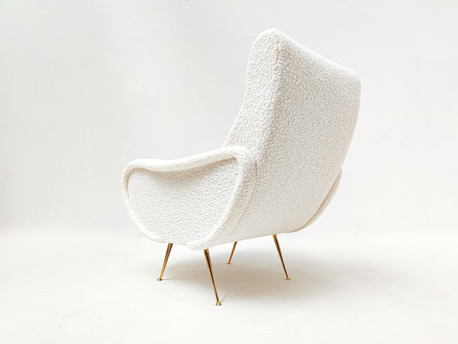 Mid Century Modern Italian Pair Of Armchairs, White Boucle Fabric, 1950s photo buy