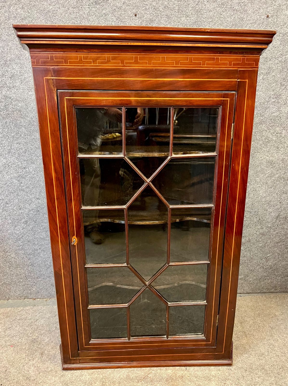 George III Mahogany & Inlaid Hanging Corner Cupboard