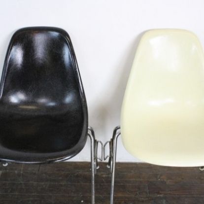Eames Herman Miller Dss Side Chairs In Elephant Hide Grey / Light Greige / Black / Parchment On Original Stacking Bases photo Furniture