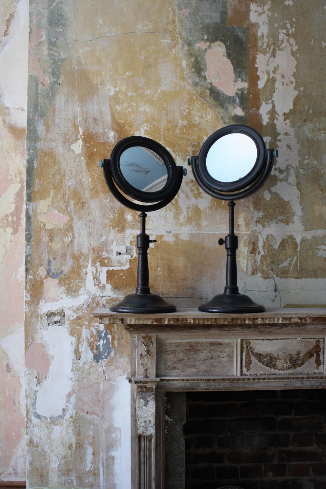 photo furniture 19th C Pair Of Large Optical Experimental Scientific Mirrors Concave & Convex