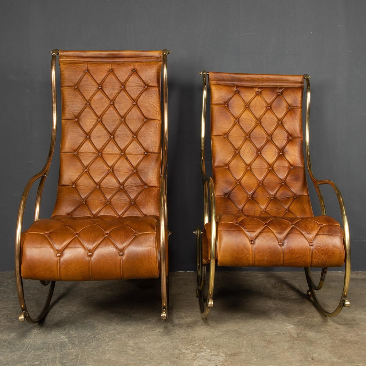 20th Century British Made Pair Of Leather Rocking Chairs, C.1950 photo furniture