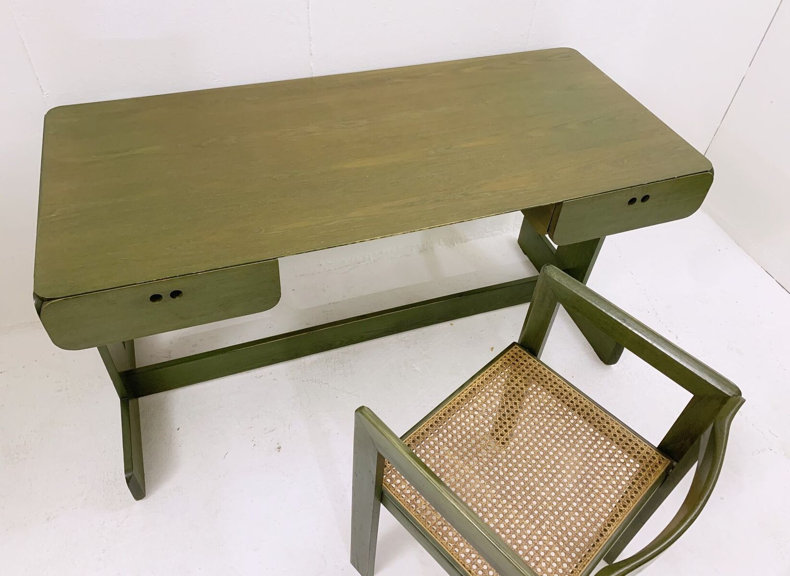 Mid Century Modern Green Wooden Desk & Chair By Derk Jan De Vries photo 2815.0