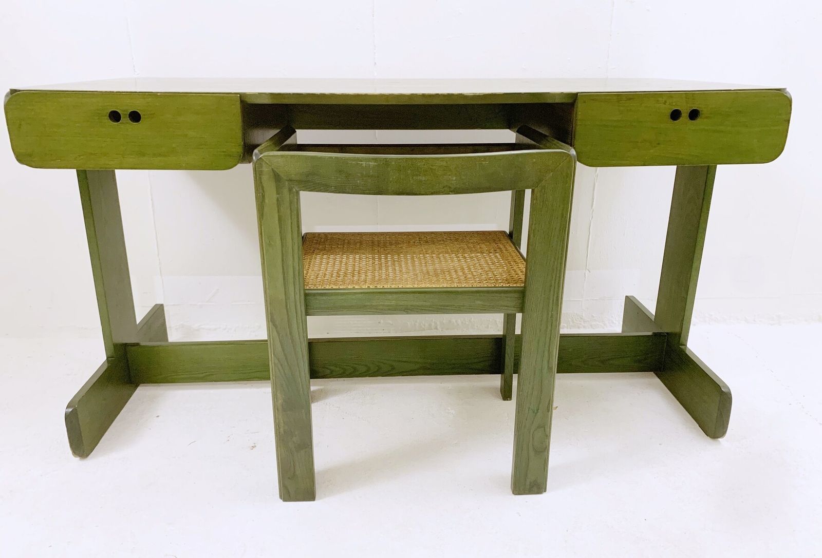Mid Century Modern Green Wooden Desk & Chair By Derk Jan De Vries photo vinterior