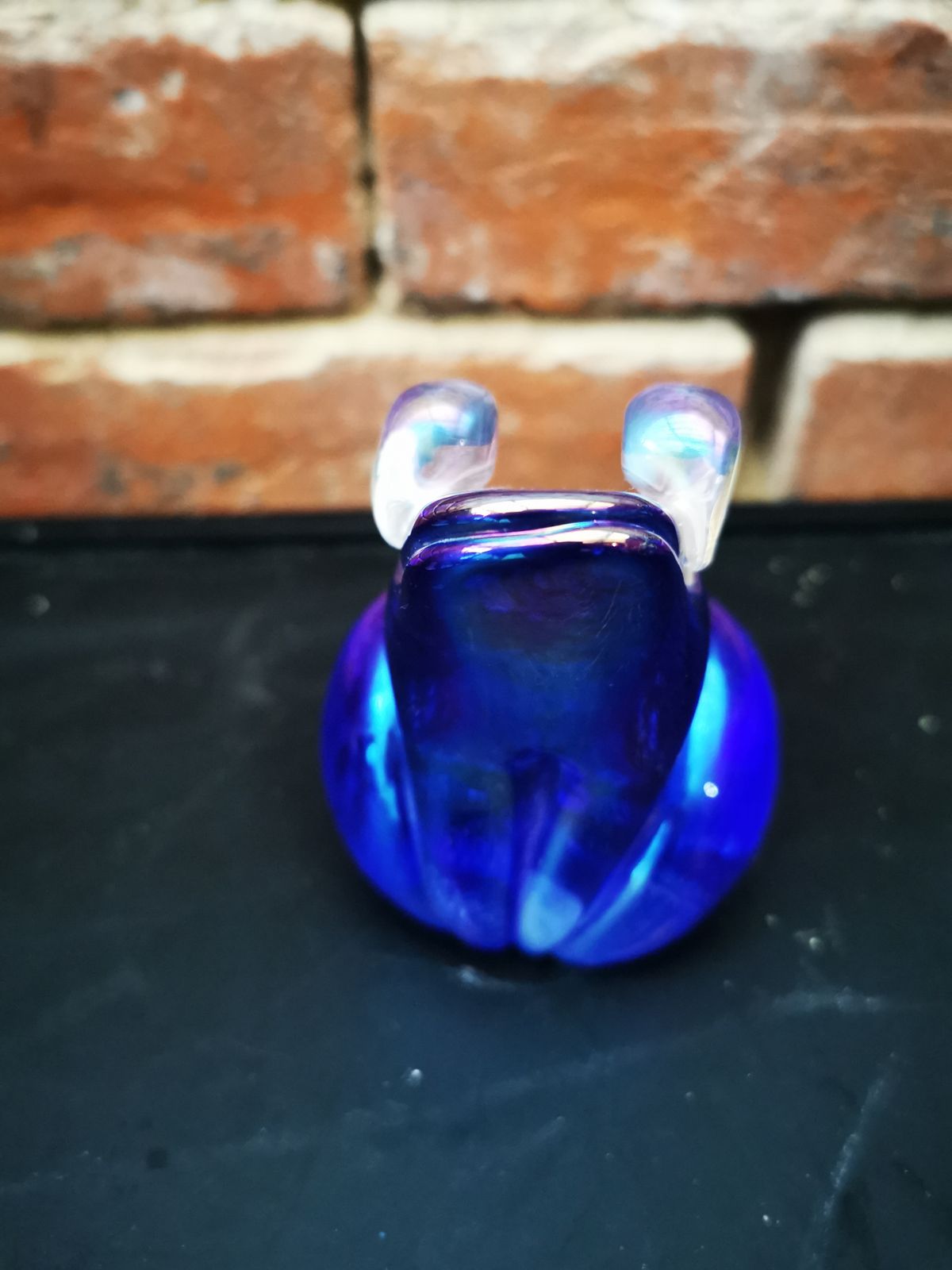 John Ditchfield Art Glass Irredescent Frog Paperweight photo furniture