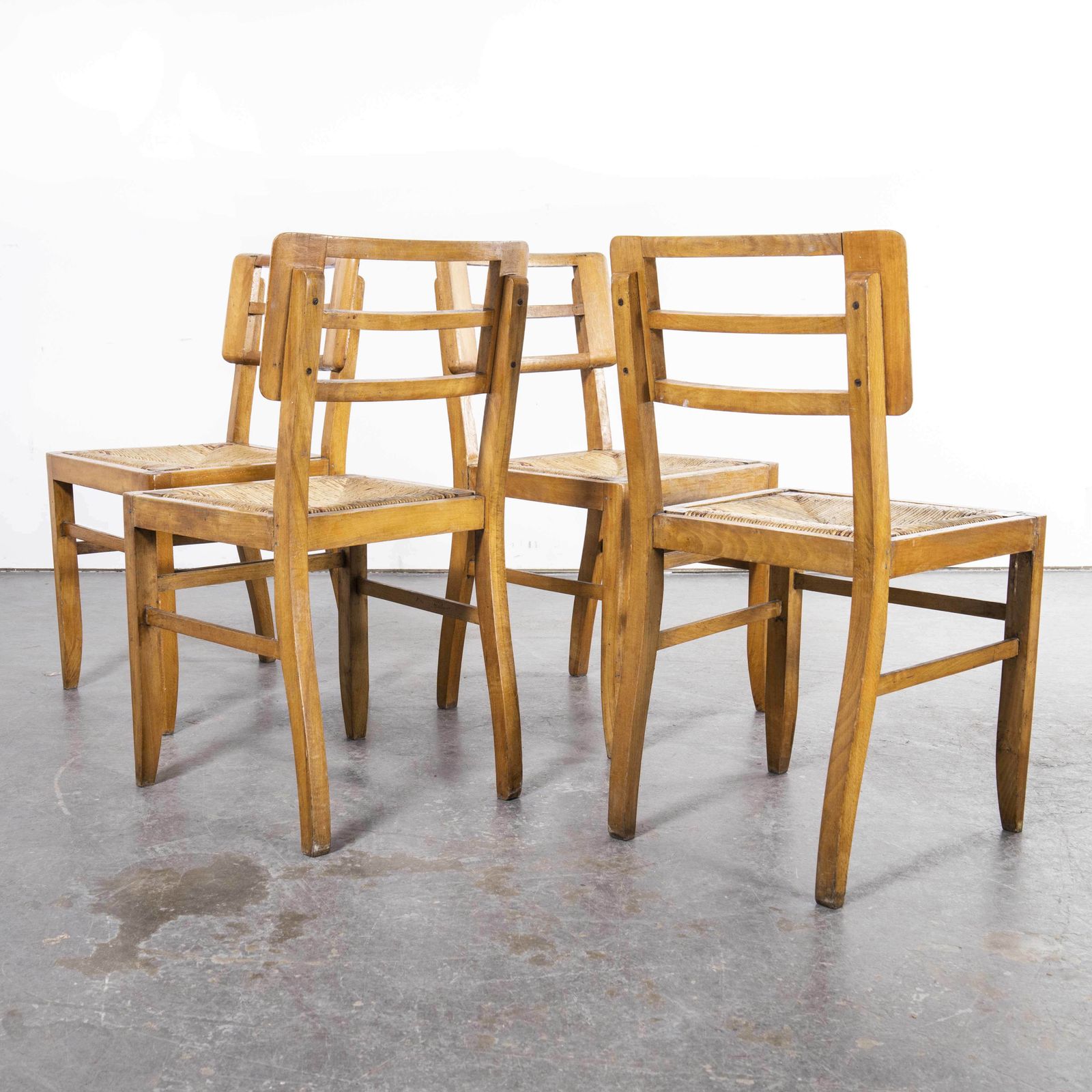 1950’s French Rush Seated Dining Chairs Pierre Crueges – Set Of Four photo Furniture