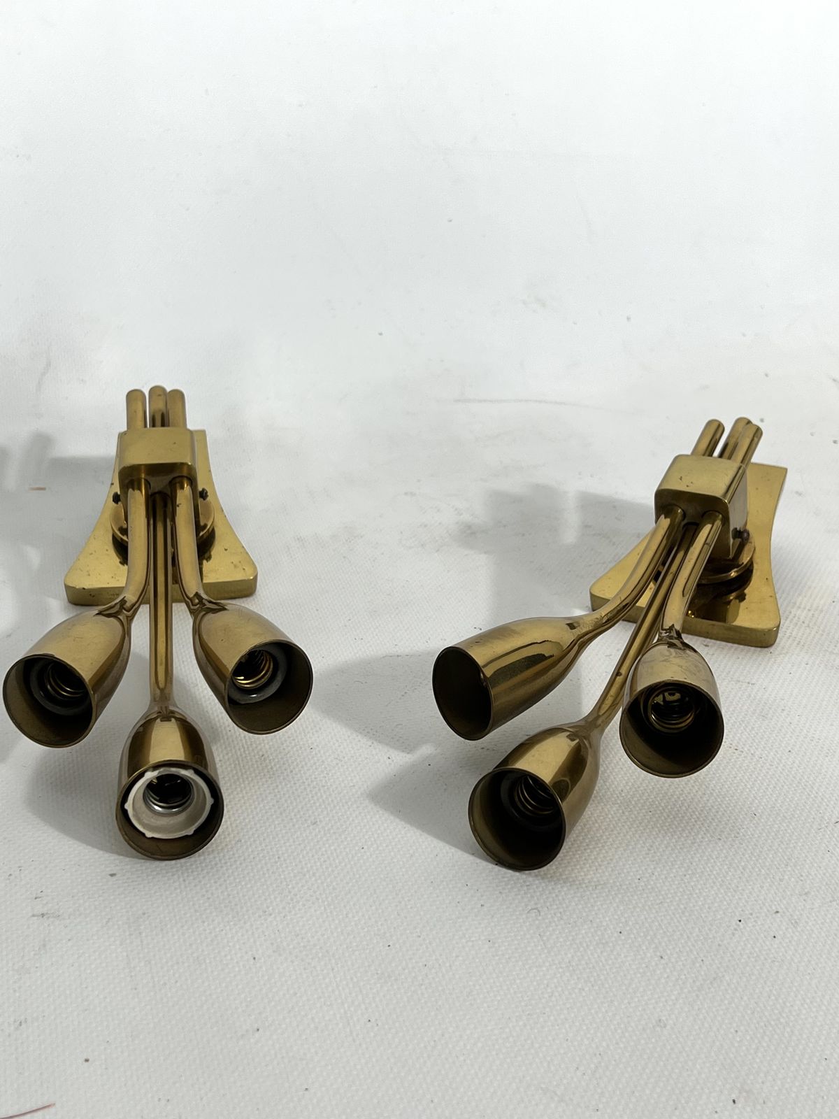 Lighting Lumi Milano, Mid Century Modern Pair Of Italian Brass Sconces From 60s photo