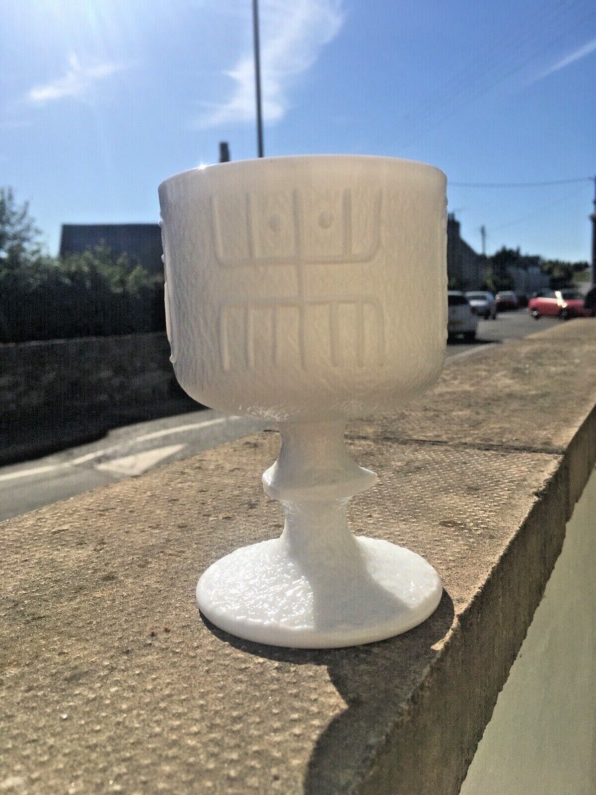 Home Decor Unusual Milk Glass Goblet Retro Scandi Tribal Design Totem Portmeirion 60's 70's photo
