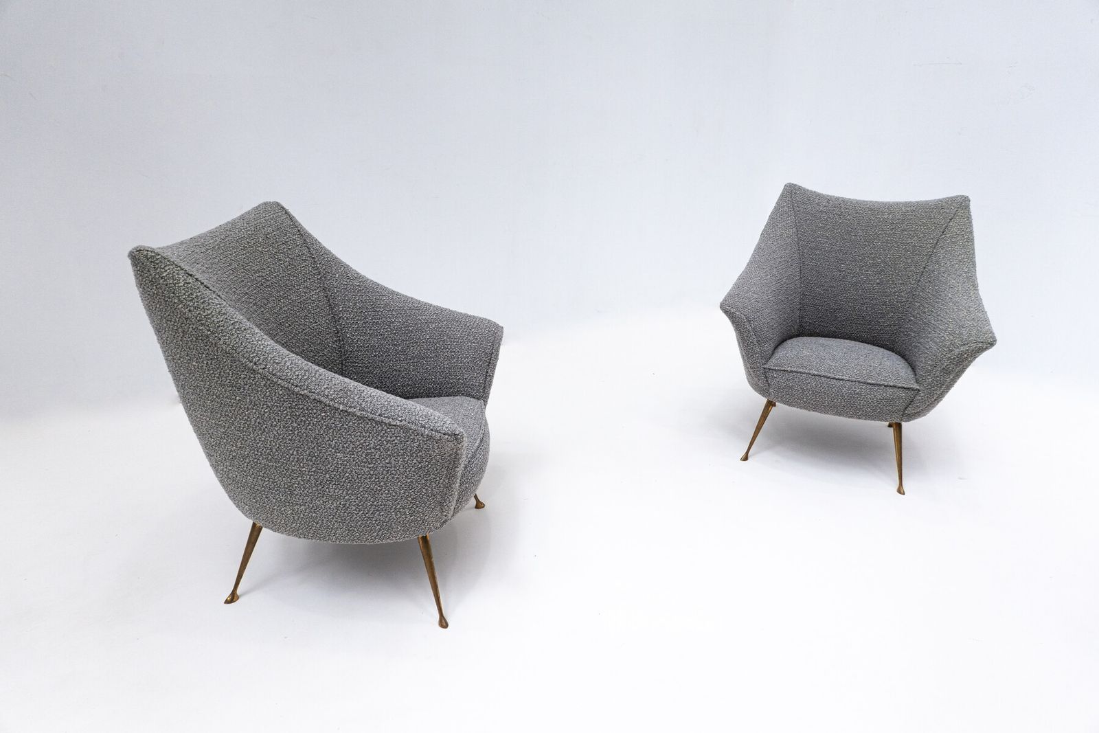 Pair Of Mid Century Modern Grey Armchairs With Brass Feet photo furniture