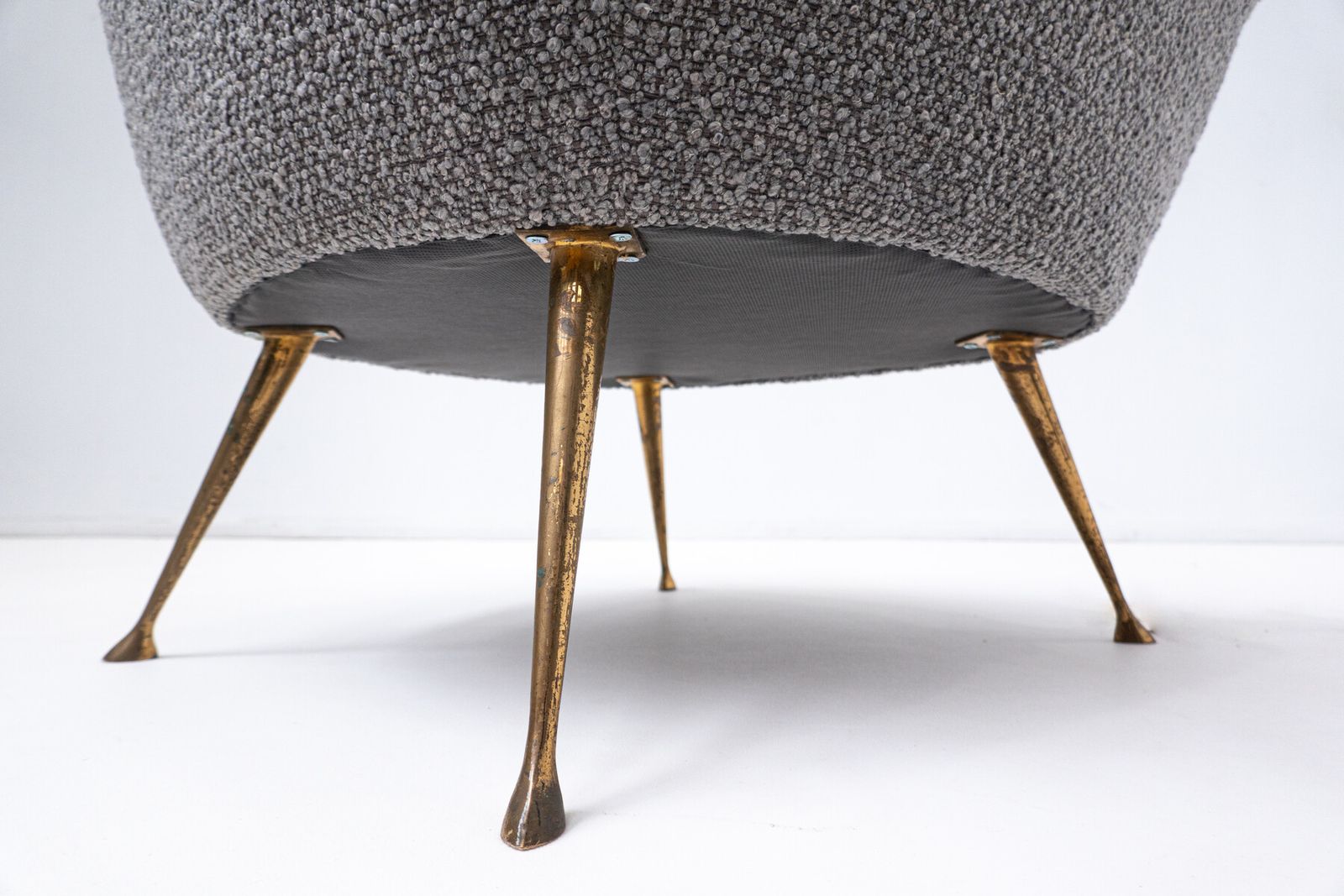 Pair Of Mid Century Modern Grey Armchairs With Brass Feet photo vinterior