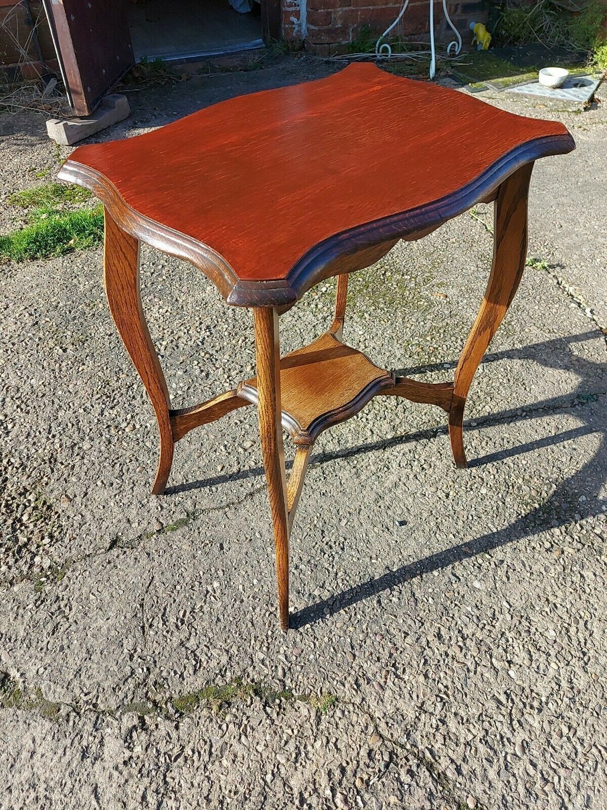 Beautiful Antique Oak Side Hall Table Scallop Edge Plant Lamp Stand photo buy