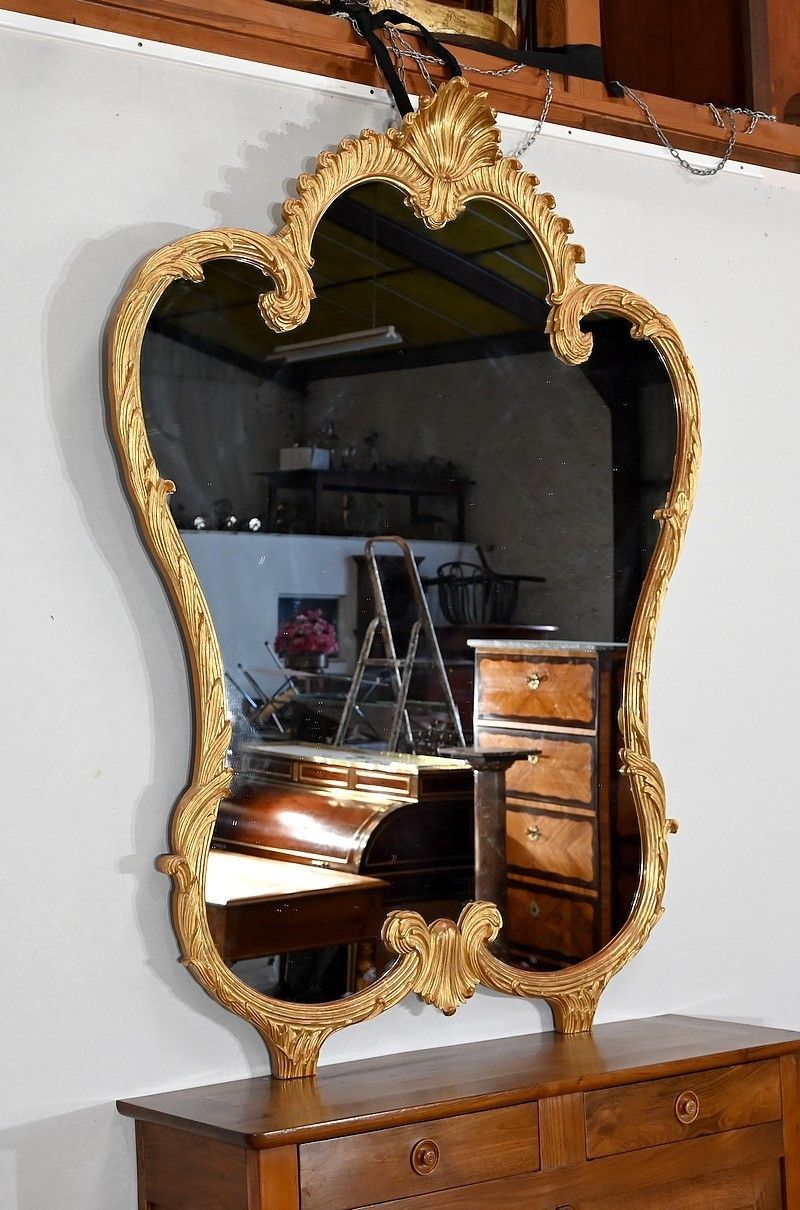 Important Mirror In Golden Wood, Louis XV Style, Mid 20th Century photo for sale