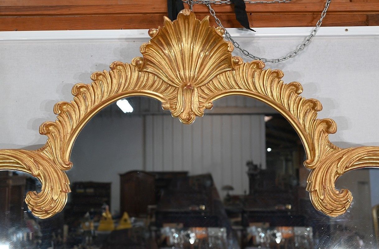 Important Mirror In Golden Wood, Louis XV Style, Mid 20th Century photo vinterior