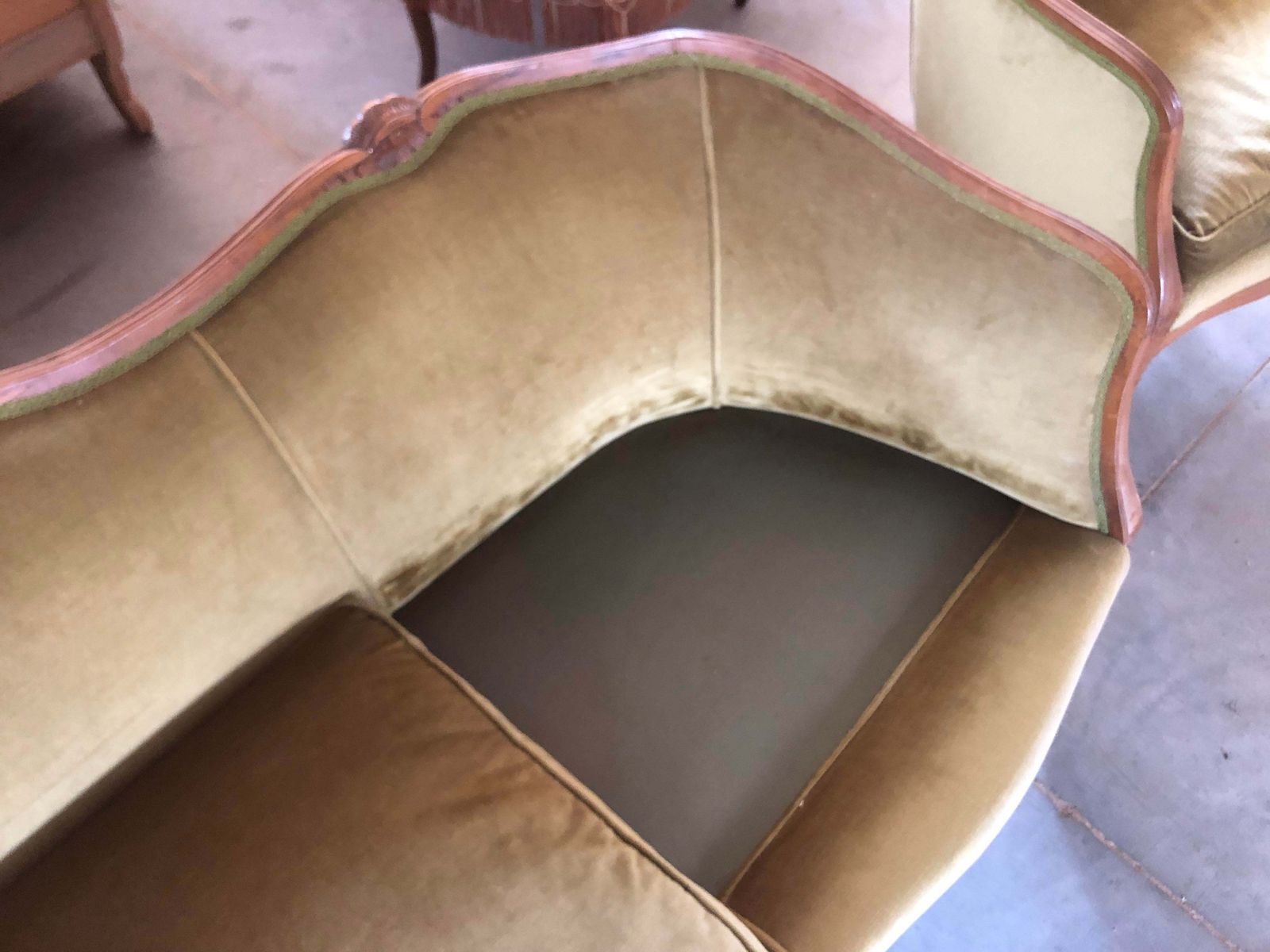 Mid 20th Century Italian Style Armchairs And Sofa In Walnut Wood Carved   Set Of 3 Pieces photo vintage
