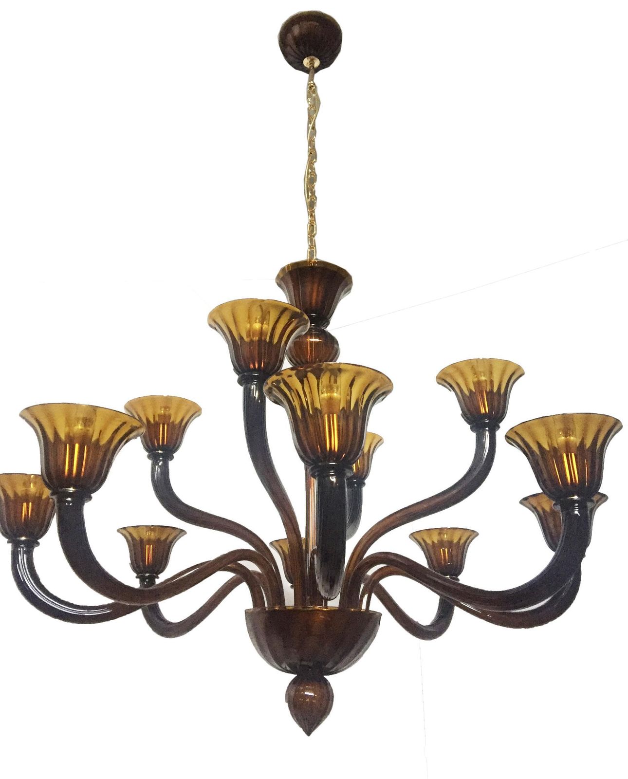 Murano Glass Chandelier In Fume Color, Very Rare And Impressive Custom