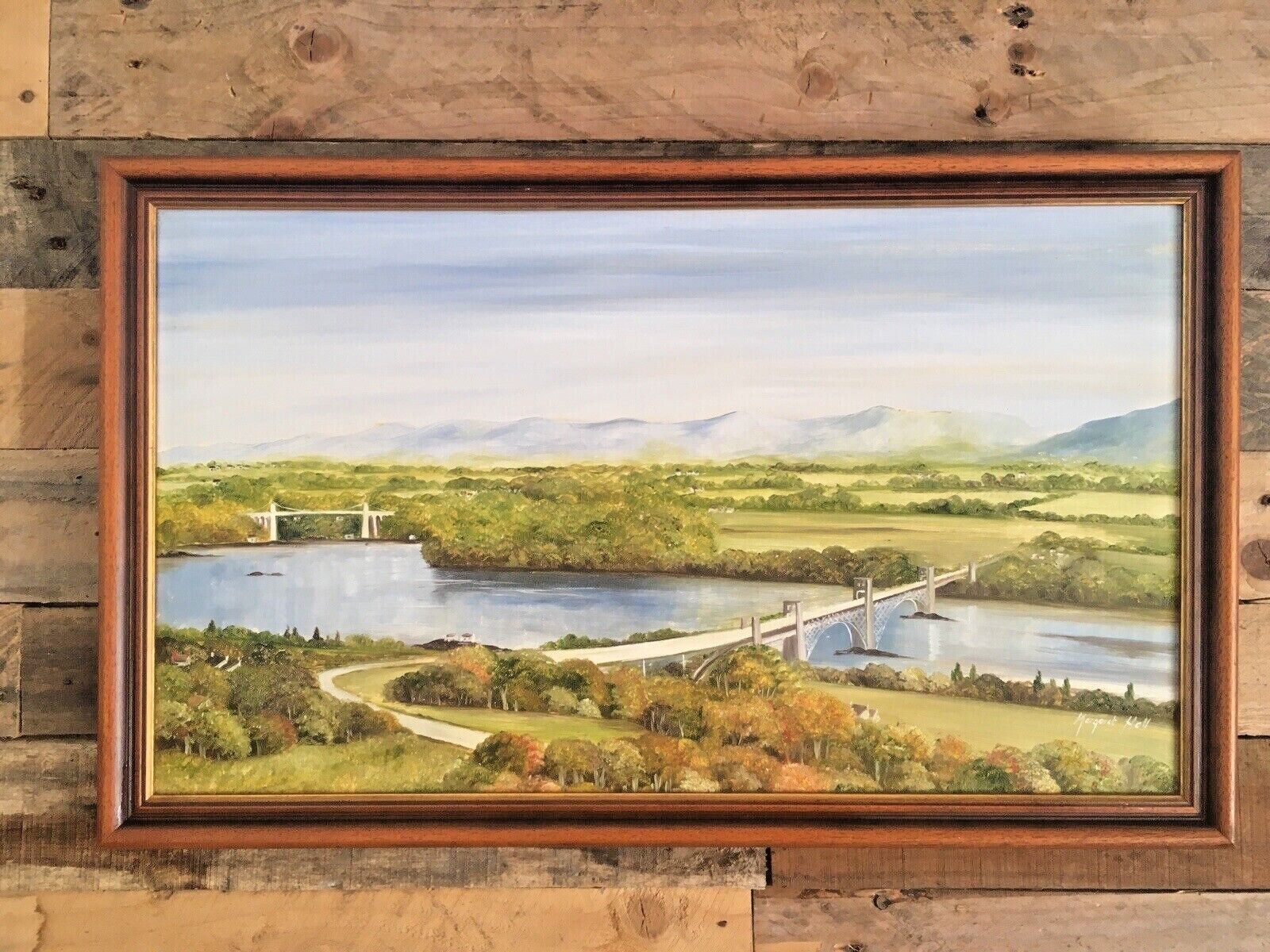 Art Large Original Margaret Hall Framed Oil Painting Menai Britannia Bridge Anglesey photo