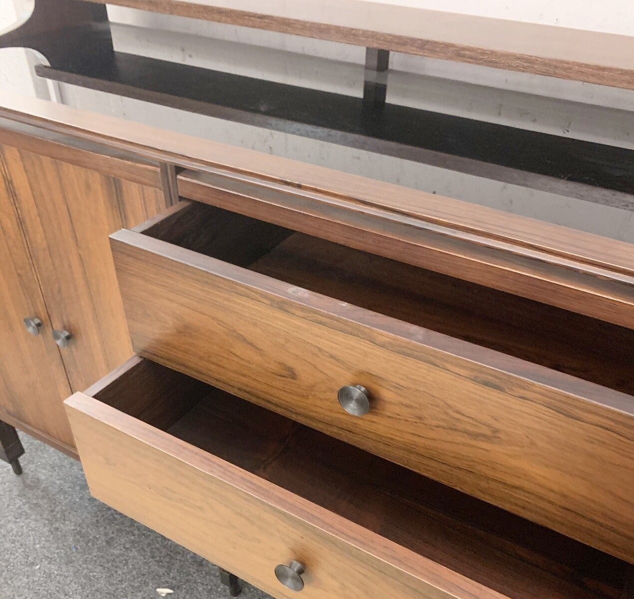 photo furniture Mid Century Modern Sideboard With Black Mirrored Top By Carlo Di Carli For Luigi Sormani