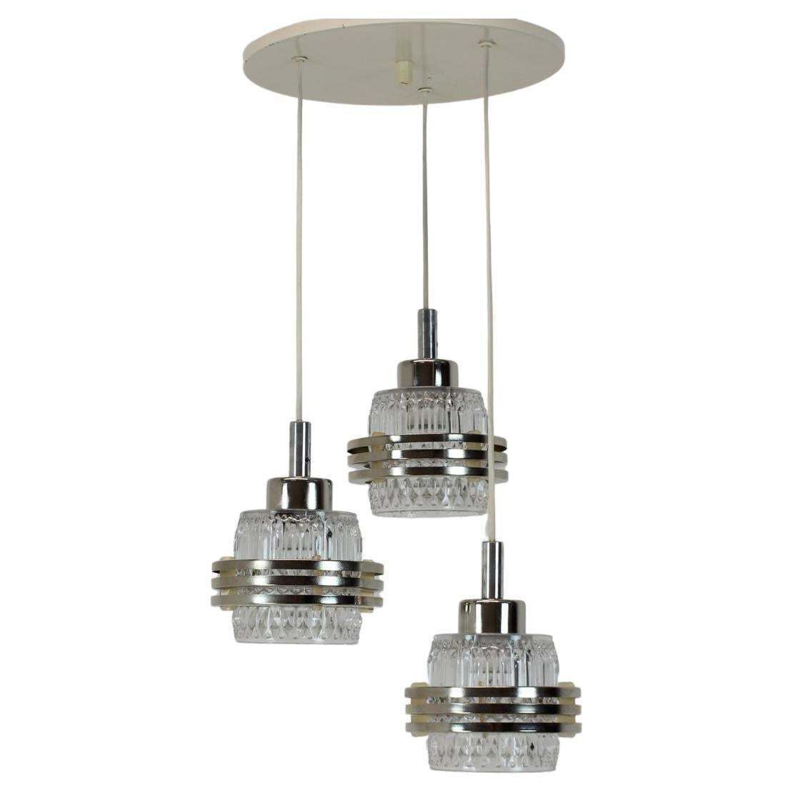 Mid Century Adjustable Glass Chandelier By Pokrok Zilina, 1970s
