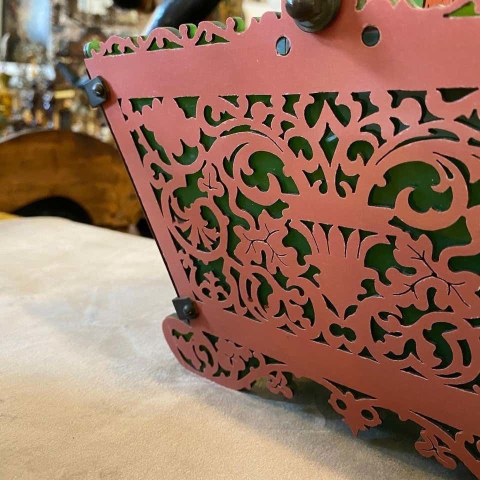 photo furniture 1960s Green And Pink Plexiglass And Brass Italian Basket