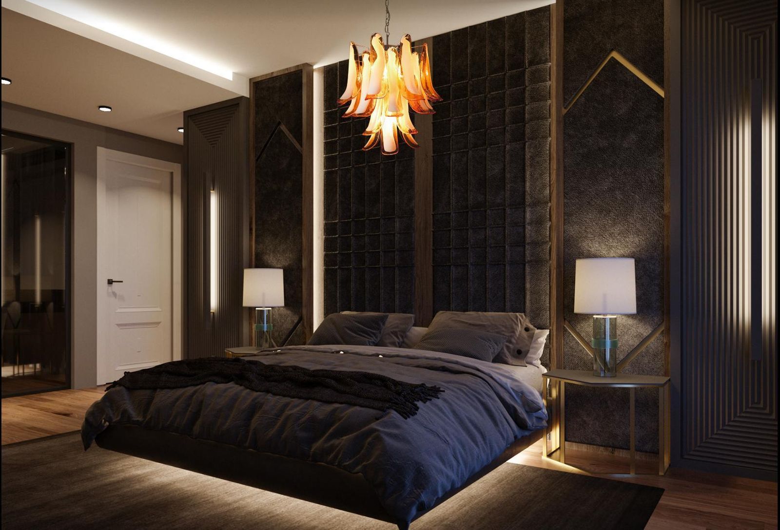 Pair Of Italian Murano 26 Amber Petals Chandeliers, Murano photo furniture