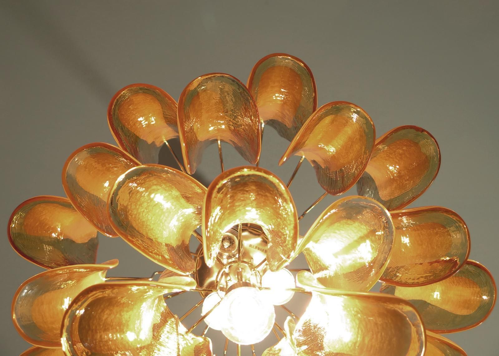 photo furniture Pair Of Italian Murano 26 Amber Petals Chandeliers, Murano