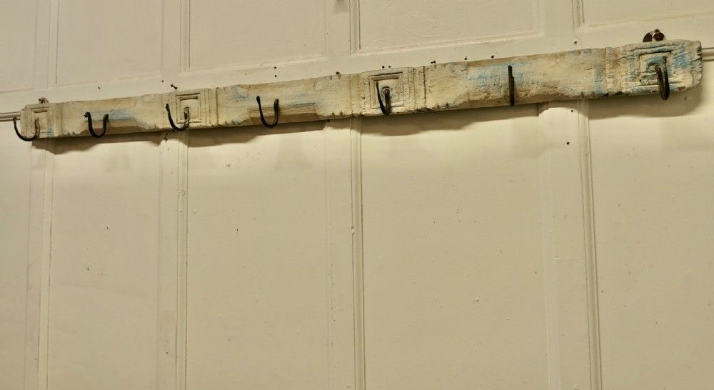 19th Century Folk Art Long Wooden 7 Peg Coat Rack