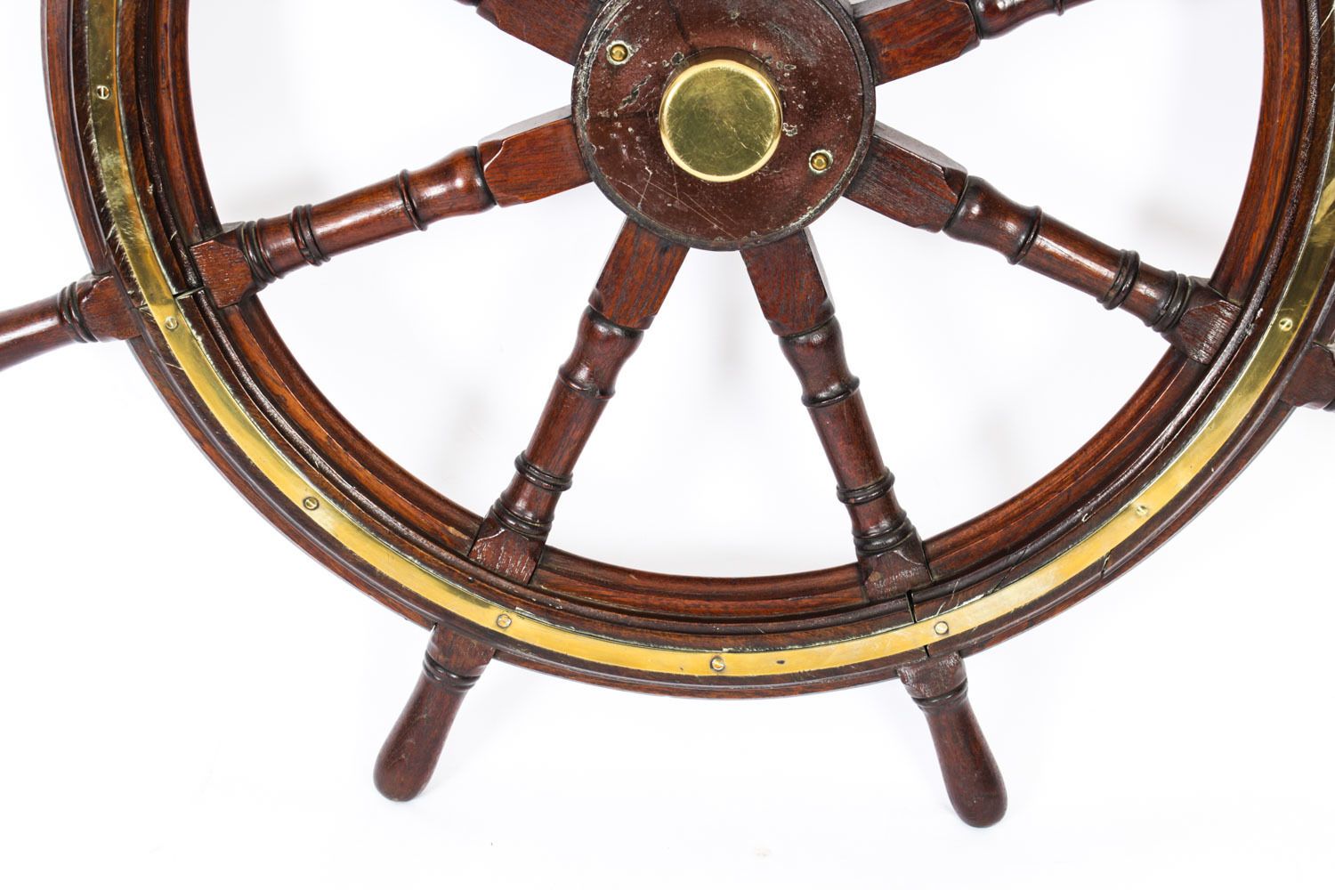 Antique 4ft Diam Teak And Brass Set 8 Spoke Ships Wheel C 1880 19th Century photo for sale